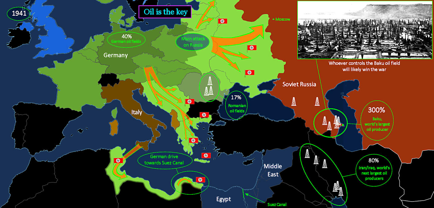 Hitler targets Russian oil, 1941 map